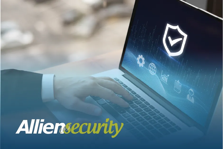 AllienSecurity banner home persona haciendo escaneo vulnerabilidades en un computador
